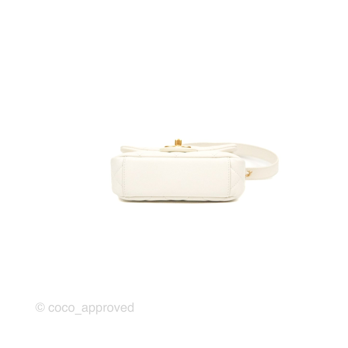 Chanel Mini Flap with Coin Charm White Caviar Aged Gold Hardware 22A