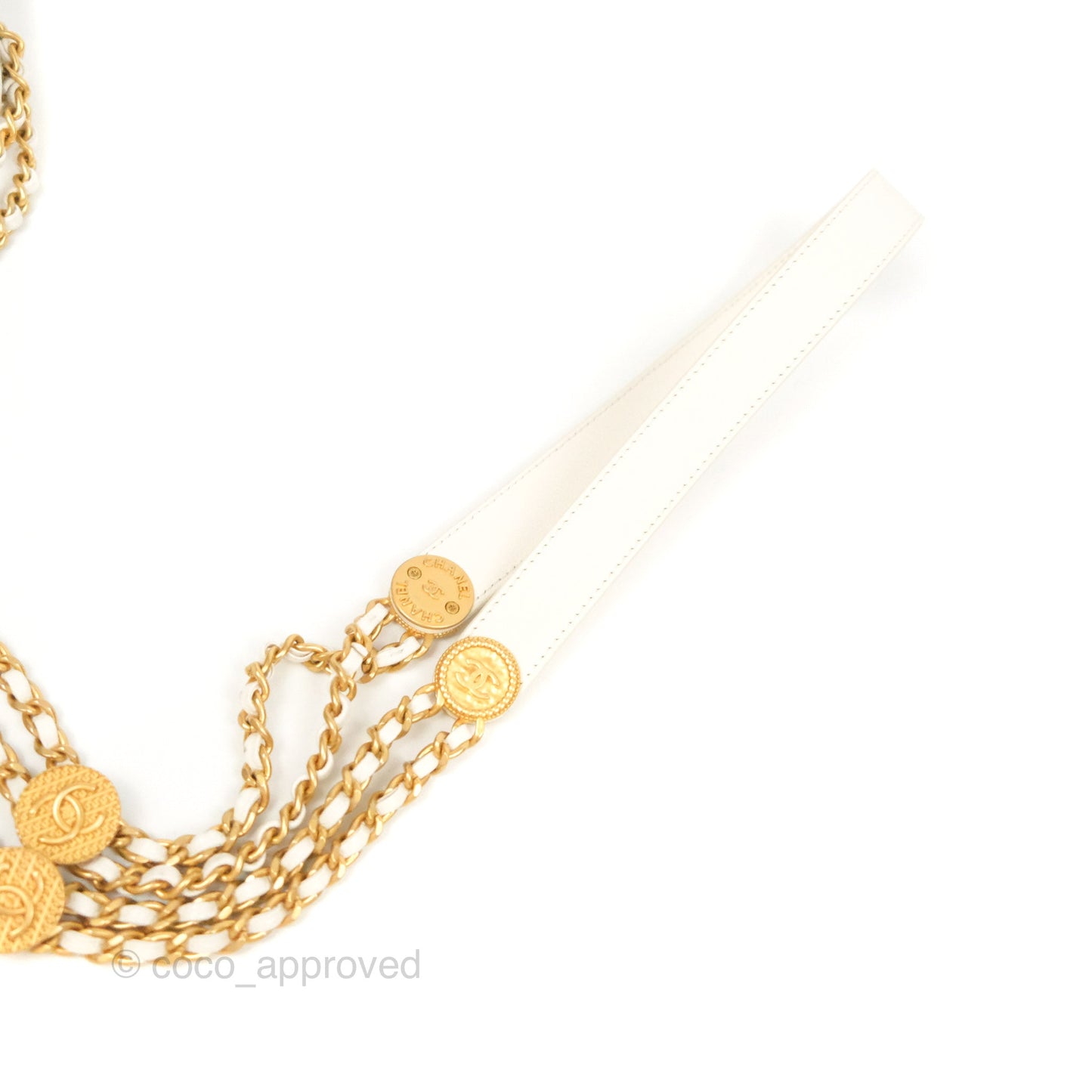 Chanel Mini Flap with Coin Charm White Caviar Aged Gold Hardware 22A