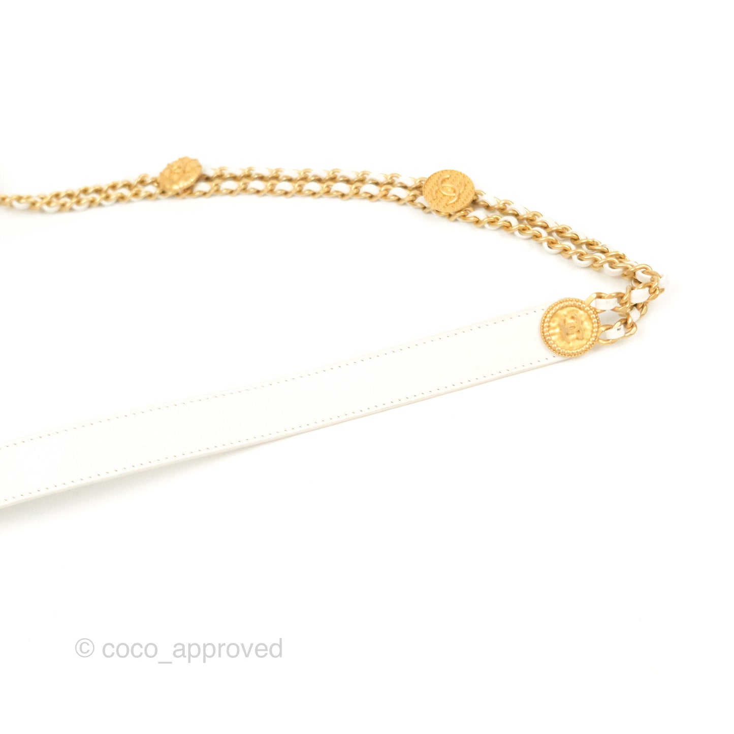 Chanel Mini Flap with Coin Charm White Caviar Aged Gold Hardware 22A