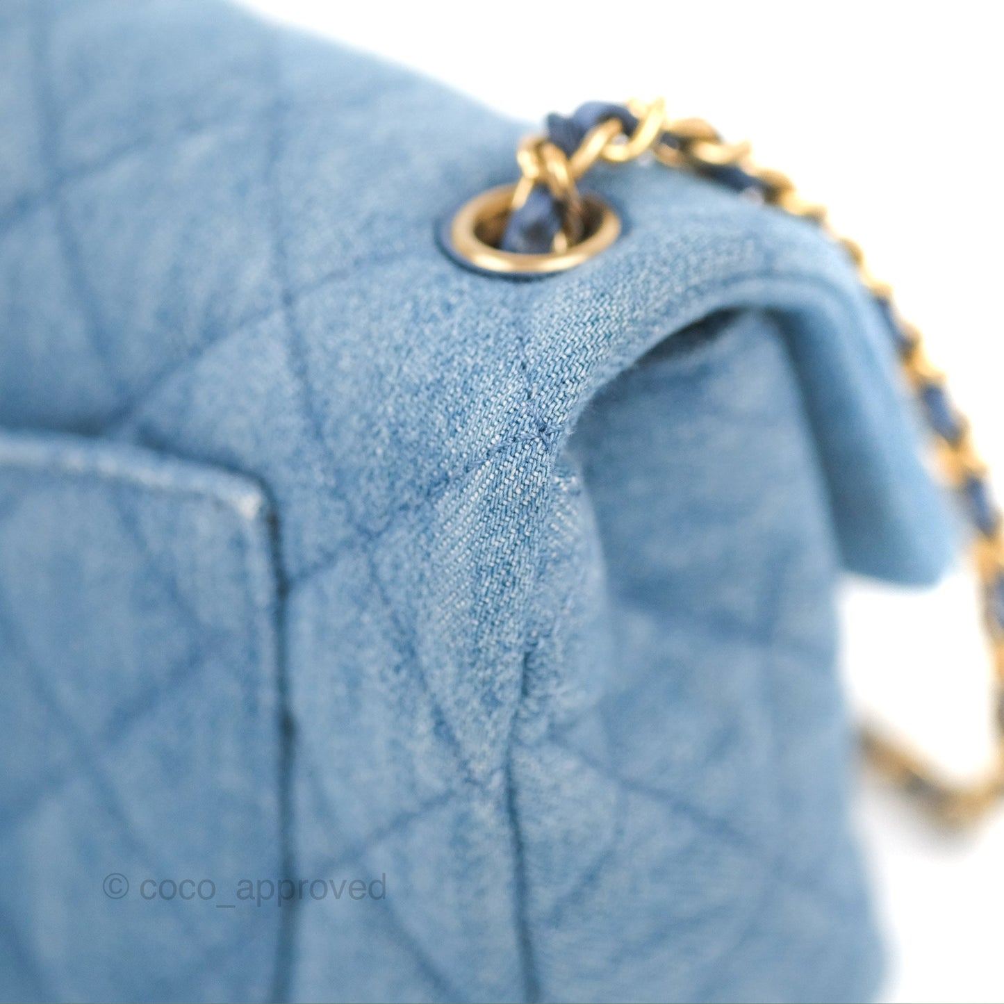 Chanel Mini Rectangular Pearl Crush Quilted Denim Aged Gold Hardware 22C