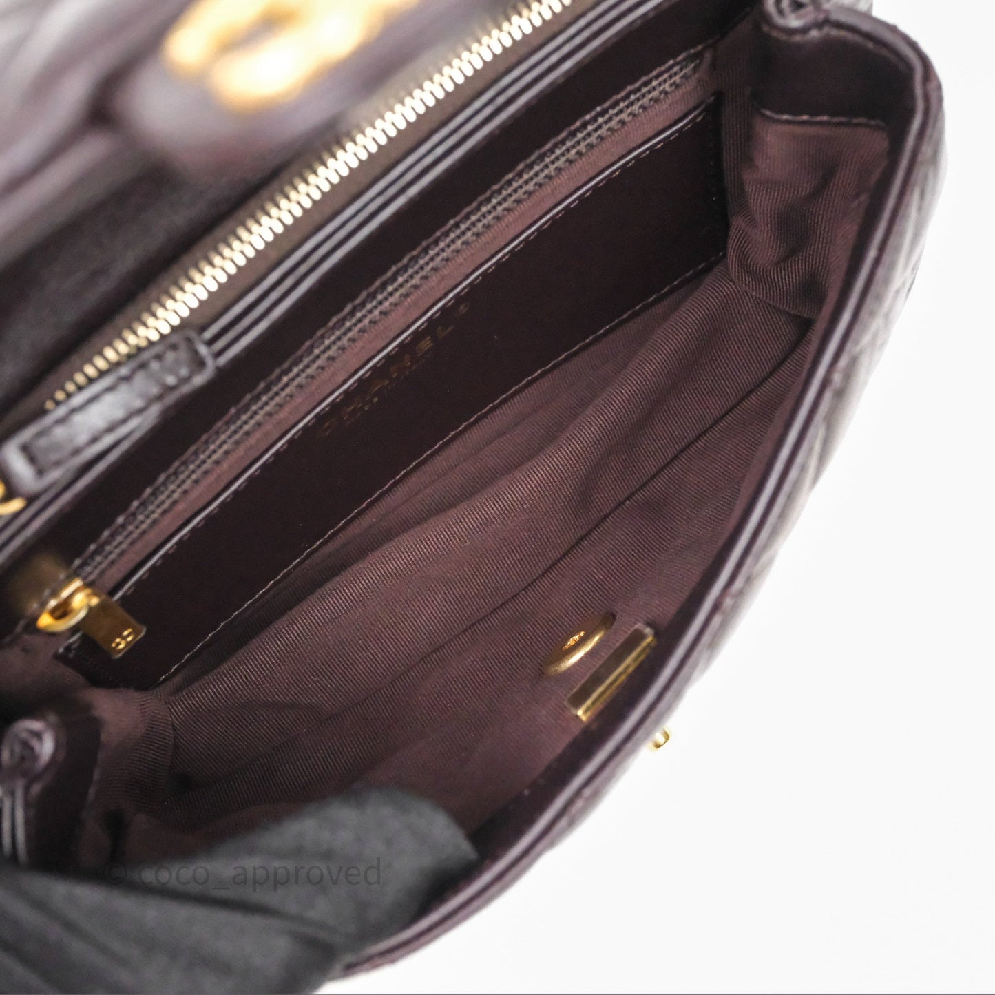 Chanel Small All Slide Adjustable Chain Flap Bag Dark Brown Lambskin Aged Gold Hardware