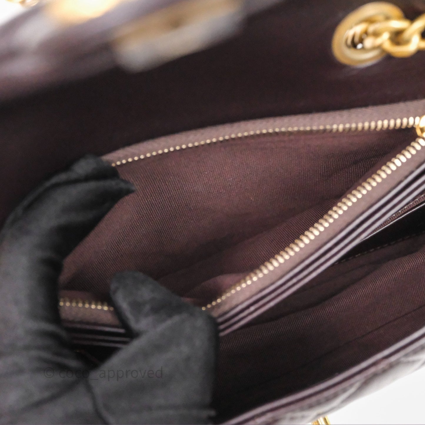 Chanel Small All Slide Adjustable Chain Flap Bag Dark Brown Lambskin Aged Gold Hardware