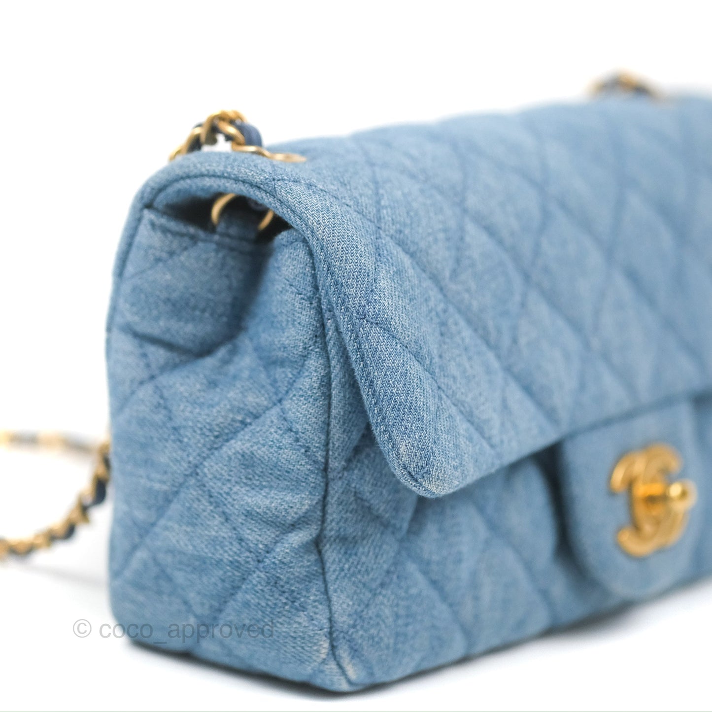Chanel Mini Rectangular Pearl Crush Quilted Denim Aged Gold Hardware 22C