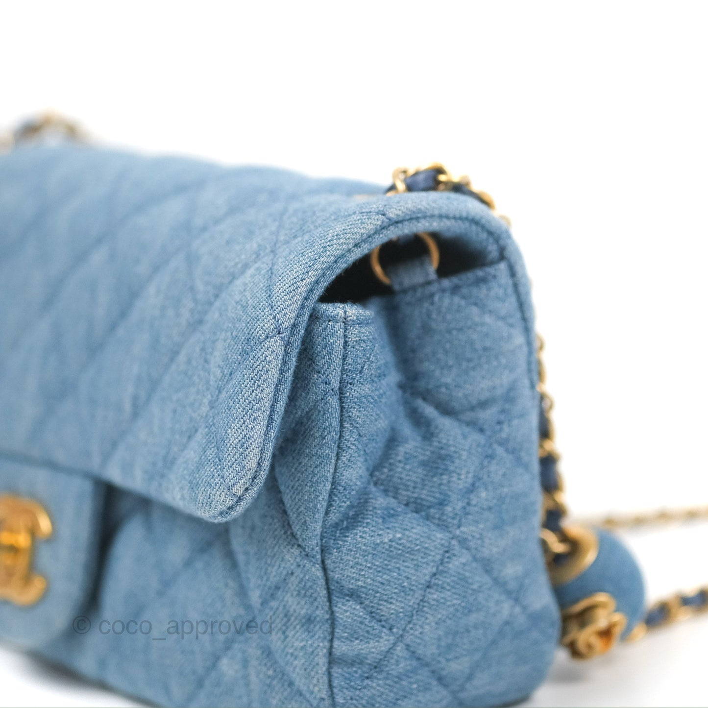 Chanel Mini Rectangular Pearl Crush Quilted Denim Aged Gold Hardware 22C