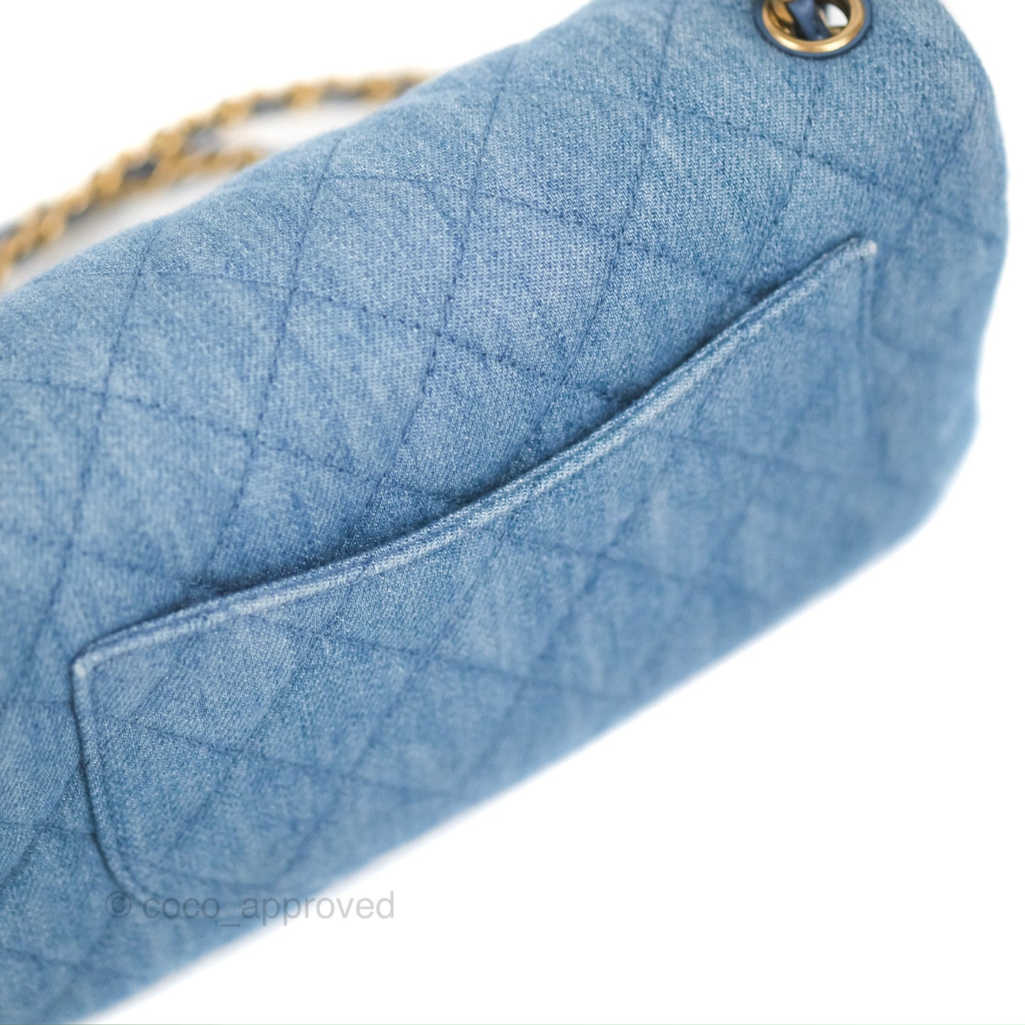 Chanel Mini Rectangular Pearl Crush Quilted Denim Aged Gold Hardware 22C