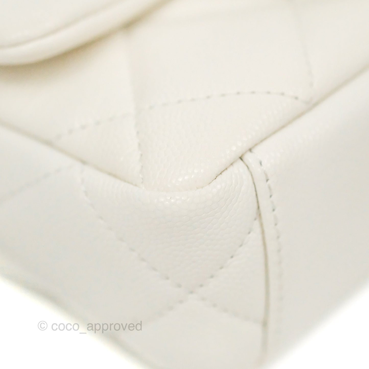 Chanel Mini Flap with Coin Charm White Caviar Aged Gold Hardware 22A
