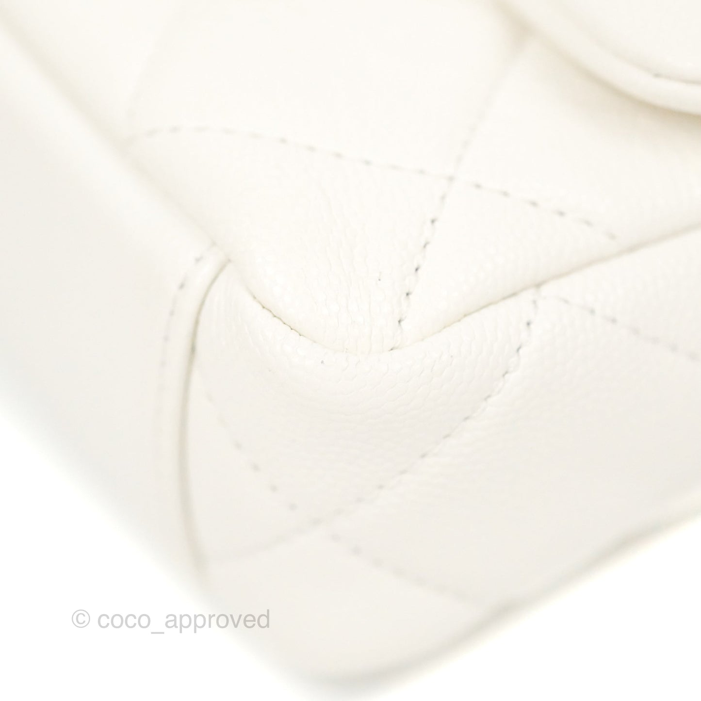 Chanel Mini Flap with Coin Charm White Caviar Aged Gold Hardware 22A