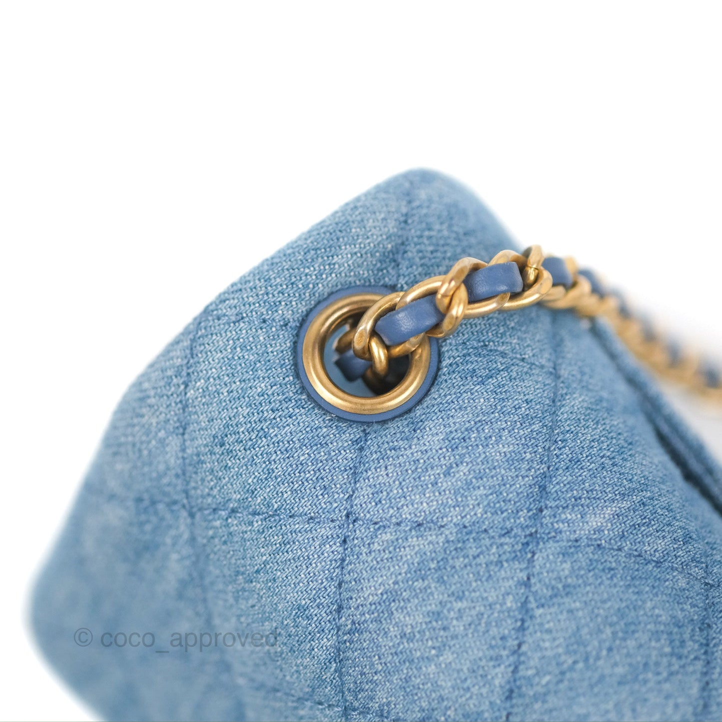 Chanel Mini Rectangular Pearl Crush Quilted Denim Aged Gold Hardware 22C