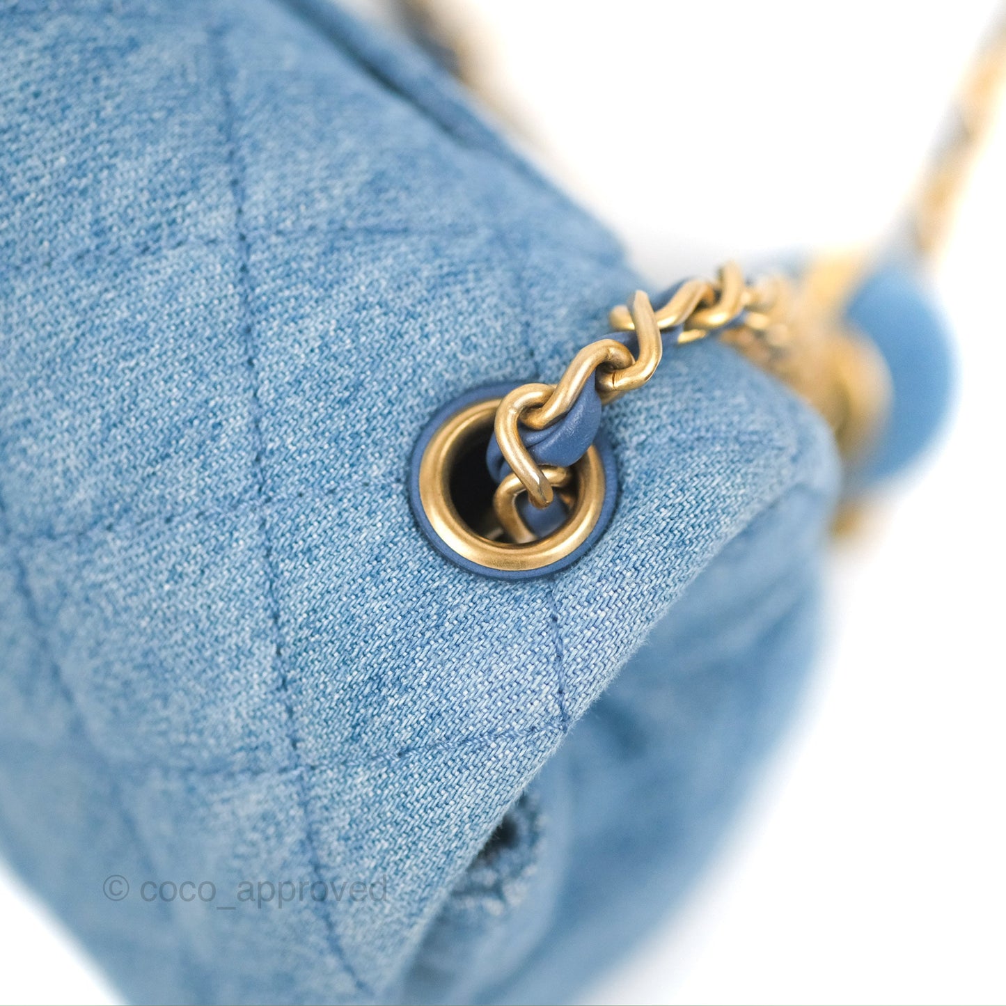 Chanel Mini Rectangular Pearl Crush Quilted Denim Aged Gold Hardware 22C