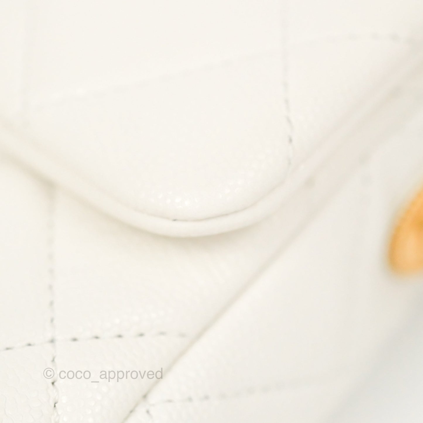 Chanel Mini Flap with Coin Charm White Caviar Aged Gold Hardware 22A