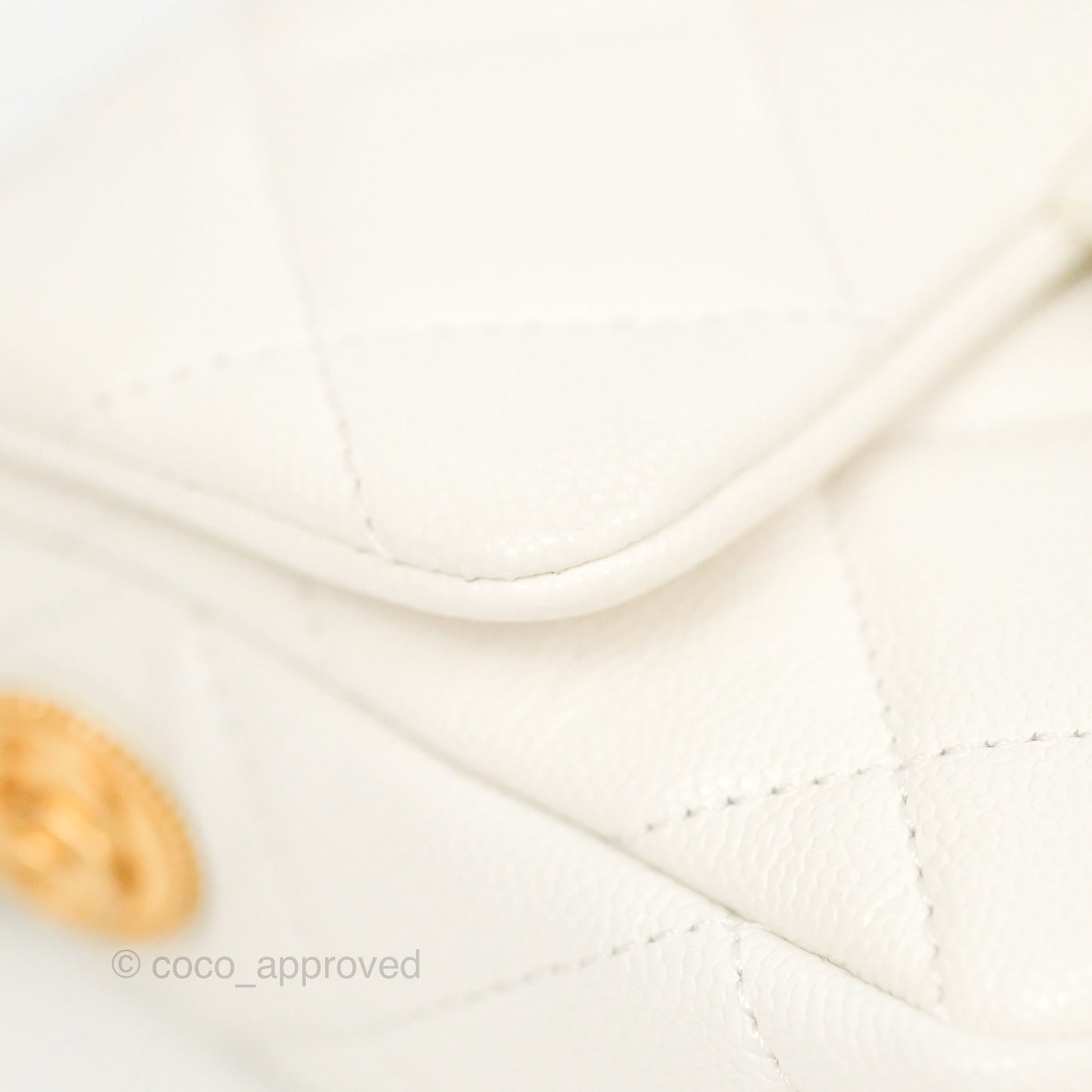 Chanel Mini Flap with Coin Charm White Caviar Aged Gold Hardware 22A