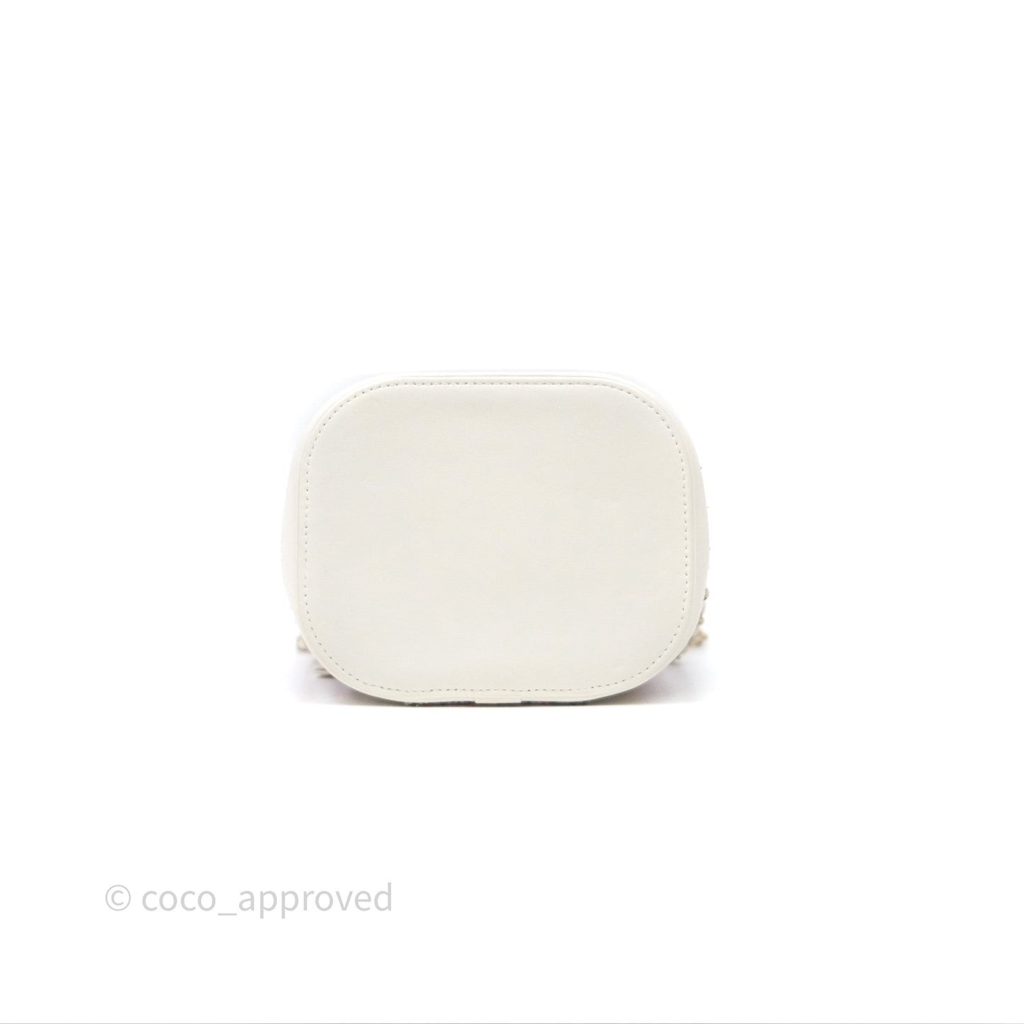 Chanel Round Vanity Clutch With Chain White Tweed Gold Hardware
