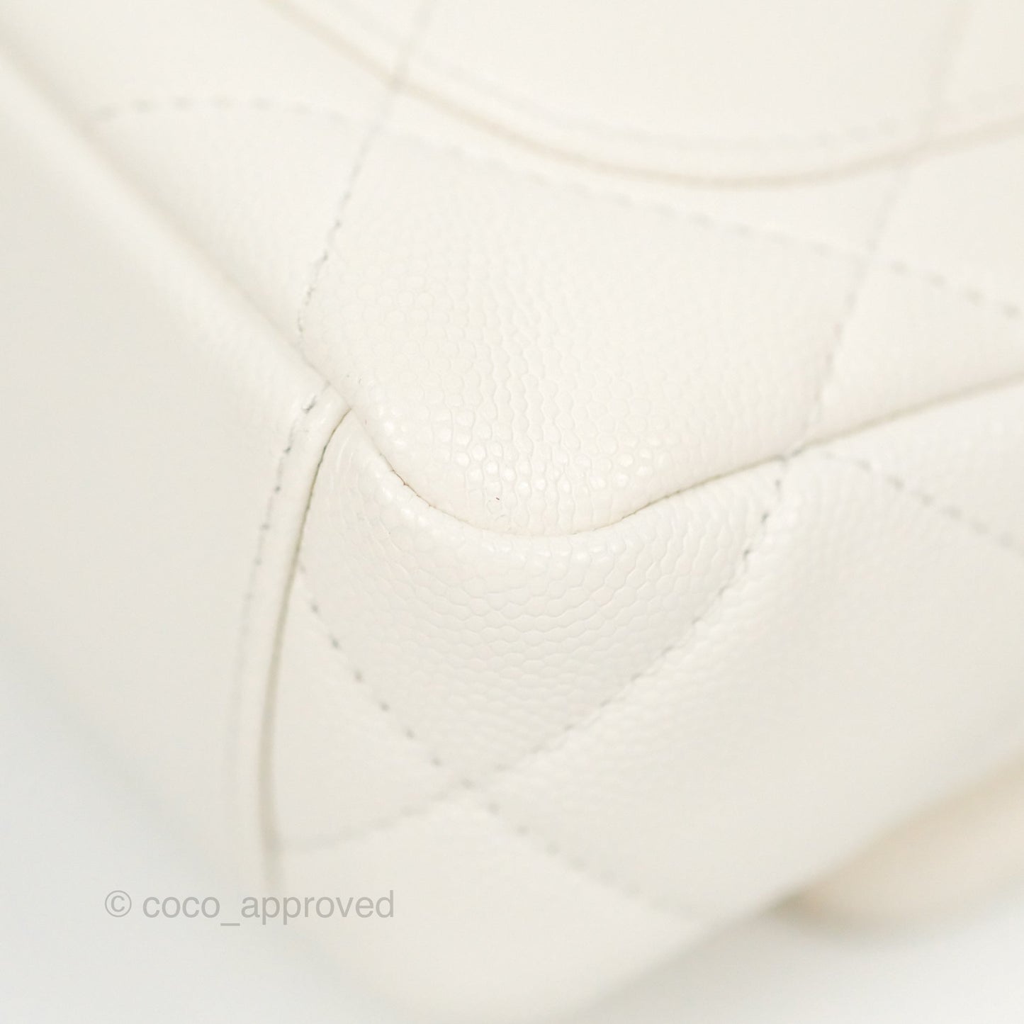 Chanel Mini Flap with Coin Charm White Caviar Aged Gold Hardware 22A