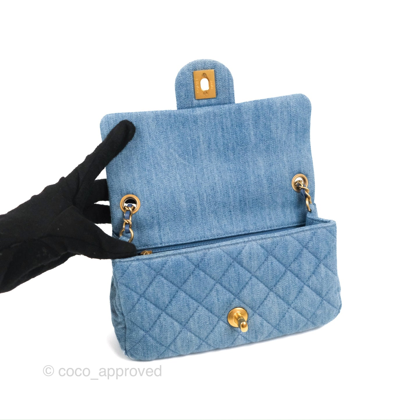 Chanel Mini Rectangular Pearl Crush Quilted Denim Aged Gold Hardware 22C