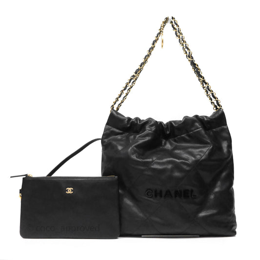 Chanel 22 Small Black Shiny Caviar Aged Gold Hardware
