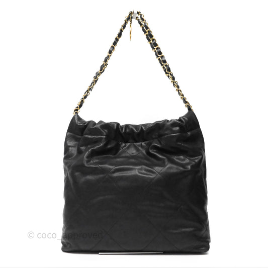 Chanel 22 Small Black Shiny Caviar Aged Gold Hardware