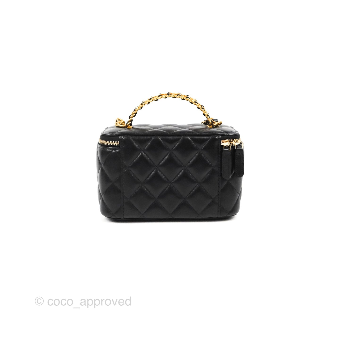 Chanel Vanity Rectangular with Top Handle Black Lambskin Aged Gold Hardware