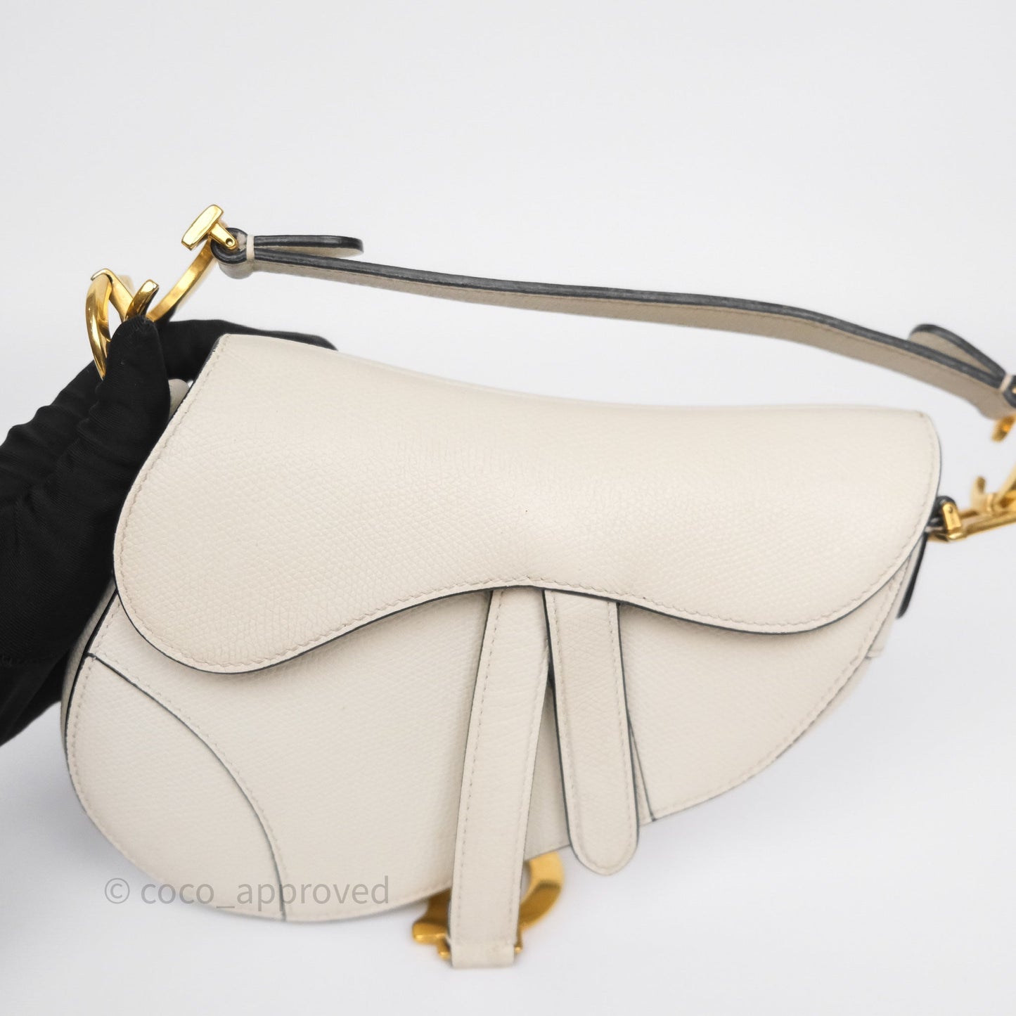 Christian Dior Mini Saddle Bag White Grained Calfskin Gold Hardware