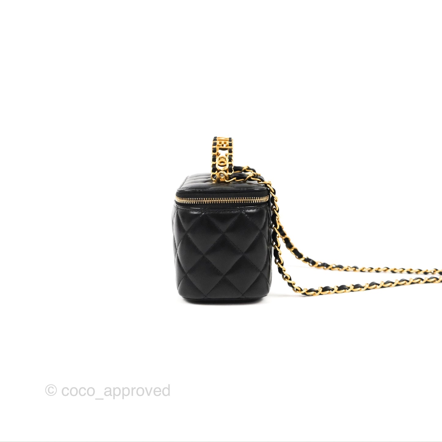 Chanel Vanity Rectangular with Top Handle Black Lambskin Aged Gold Hardware