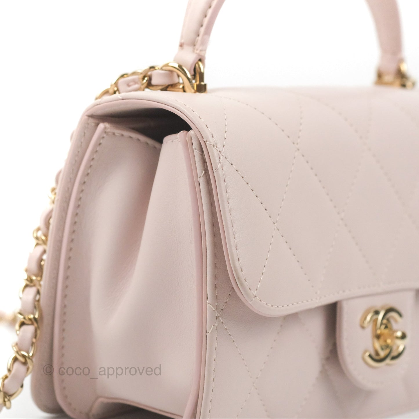 Chanel Small Coco Lady Quilted Flap Bag With Top Handle Light Pink Calfskin Gold Hardware