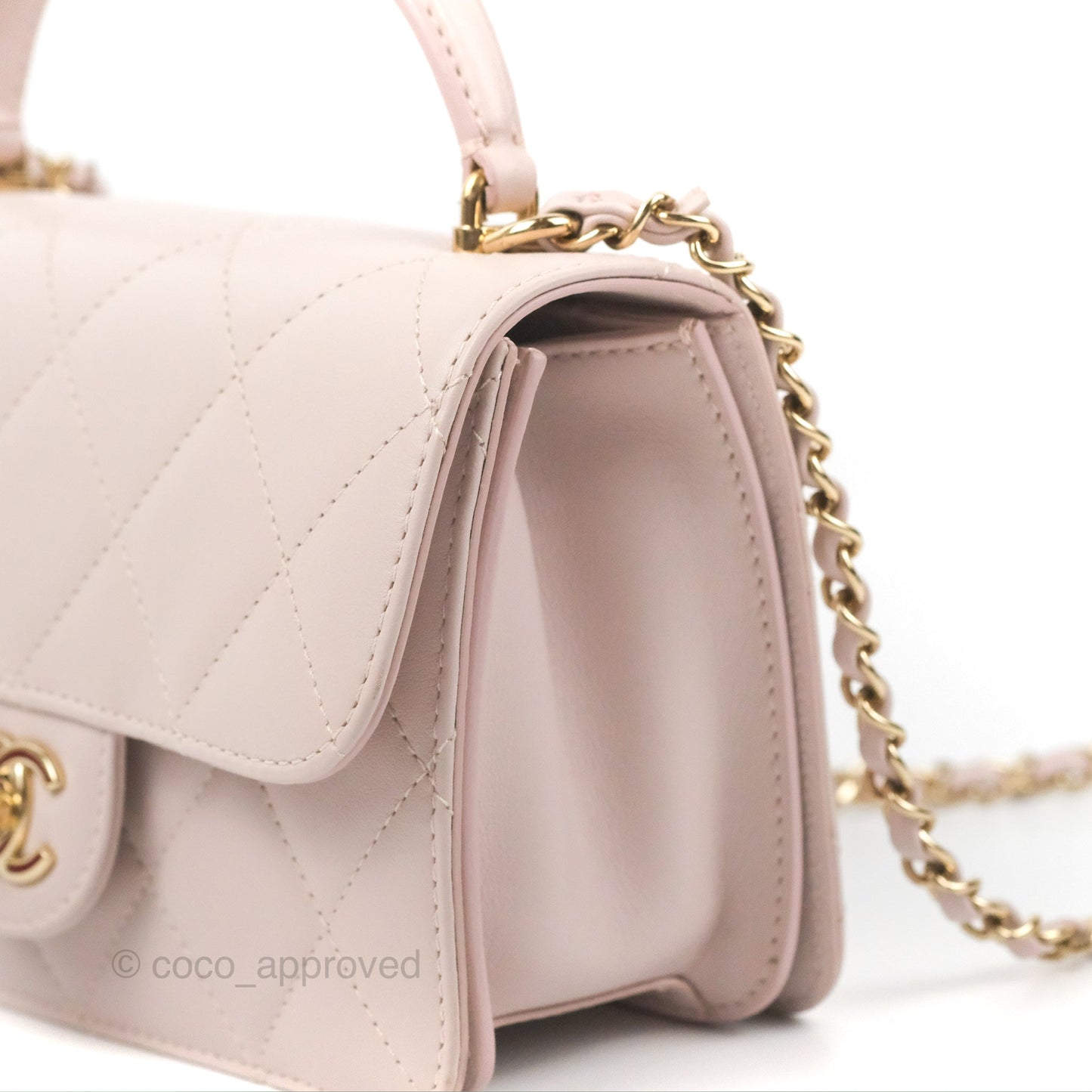 Chanel Small Coco Lady Quilted Flap Bag With Top Handle Light Pink Calfskin Gold Hardware