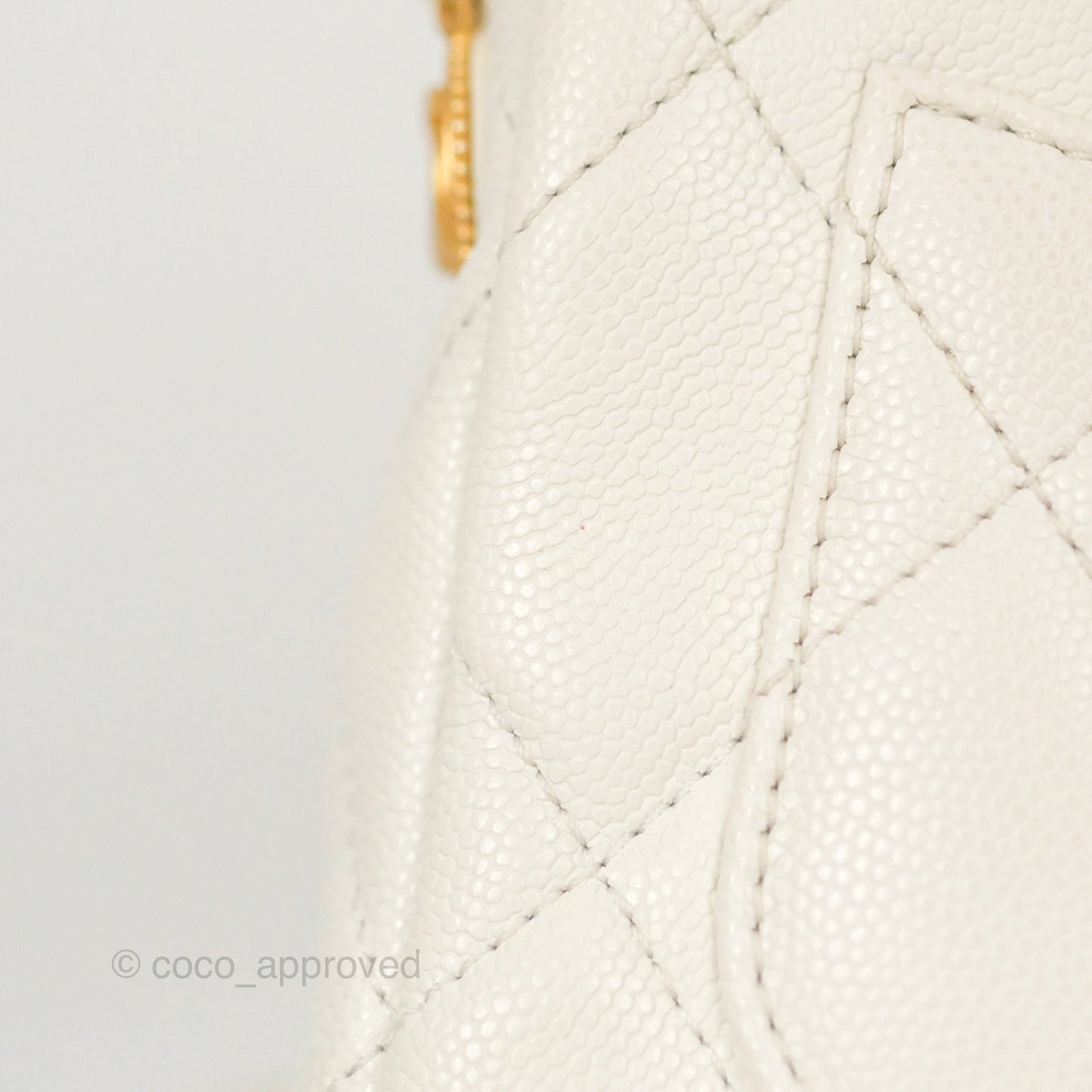 Chanel Mini Flap with Coin Charm White Caviar Aged Gold Hardware 22A