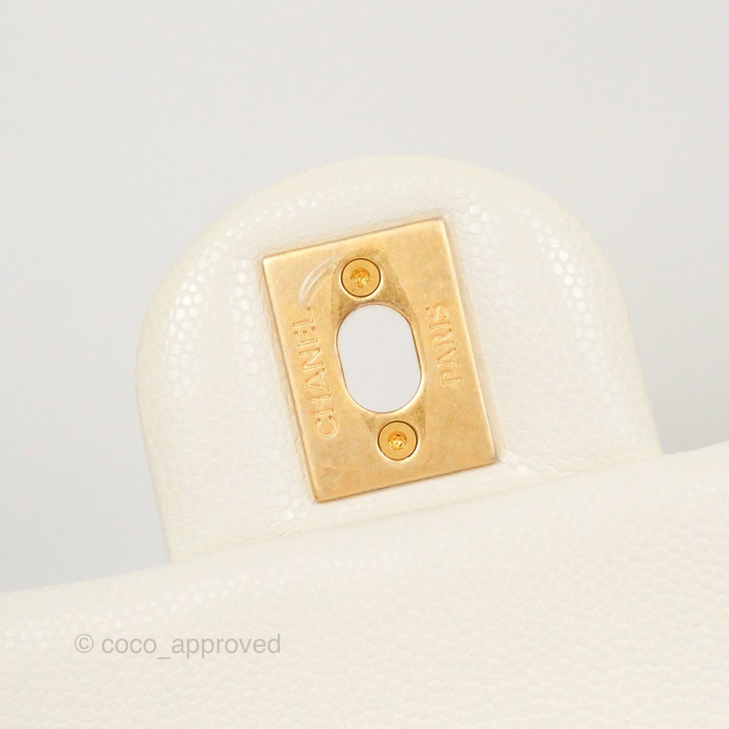 Chanel Mini Flap with Coin Charm White Caviar Aged Gold Hardware 22A