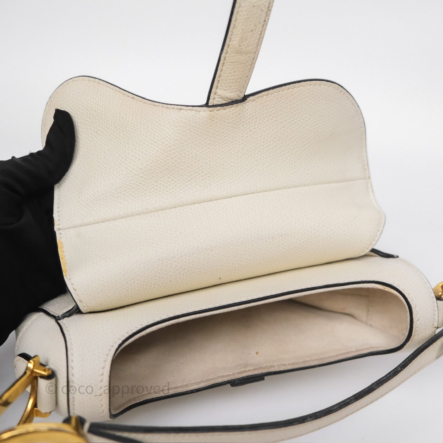 Christian Dior Mini Saddle Bag White Grained Calfskin Gold Hardware