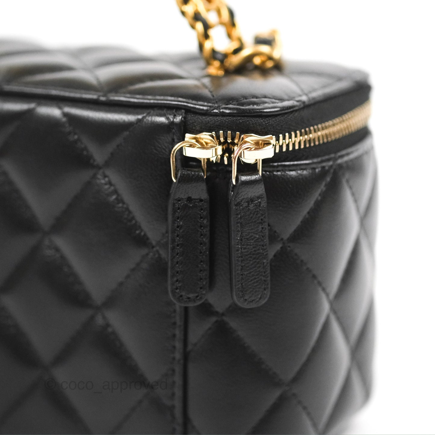 Chanel Vanity Rectangular with Top Handle Black Lambskin Aged Gold Hardware
