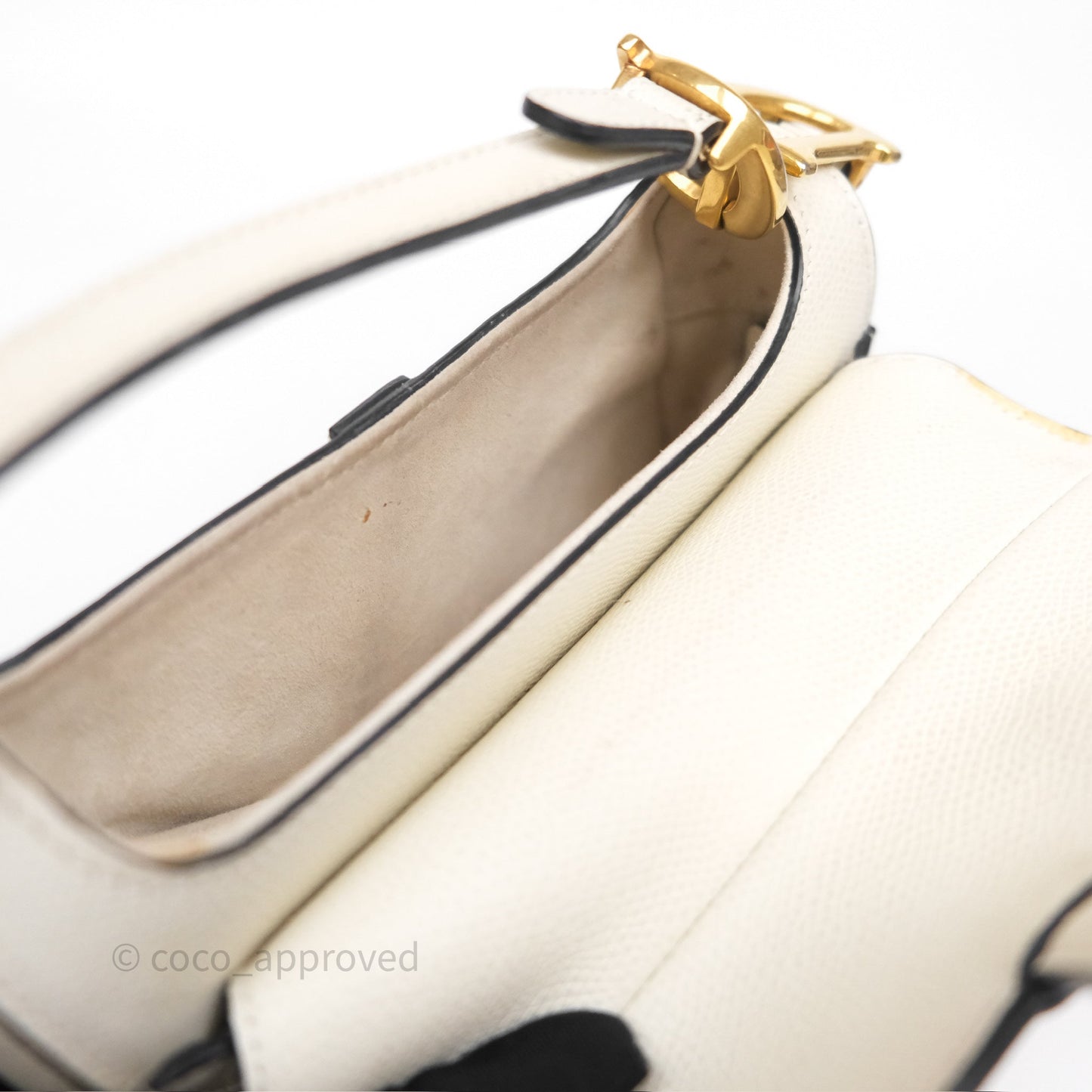 Christian Dior Mini Saddle Bag White Grained Calfskin Gold Hardware
