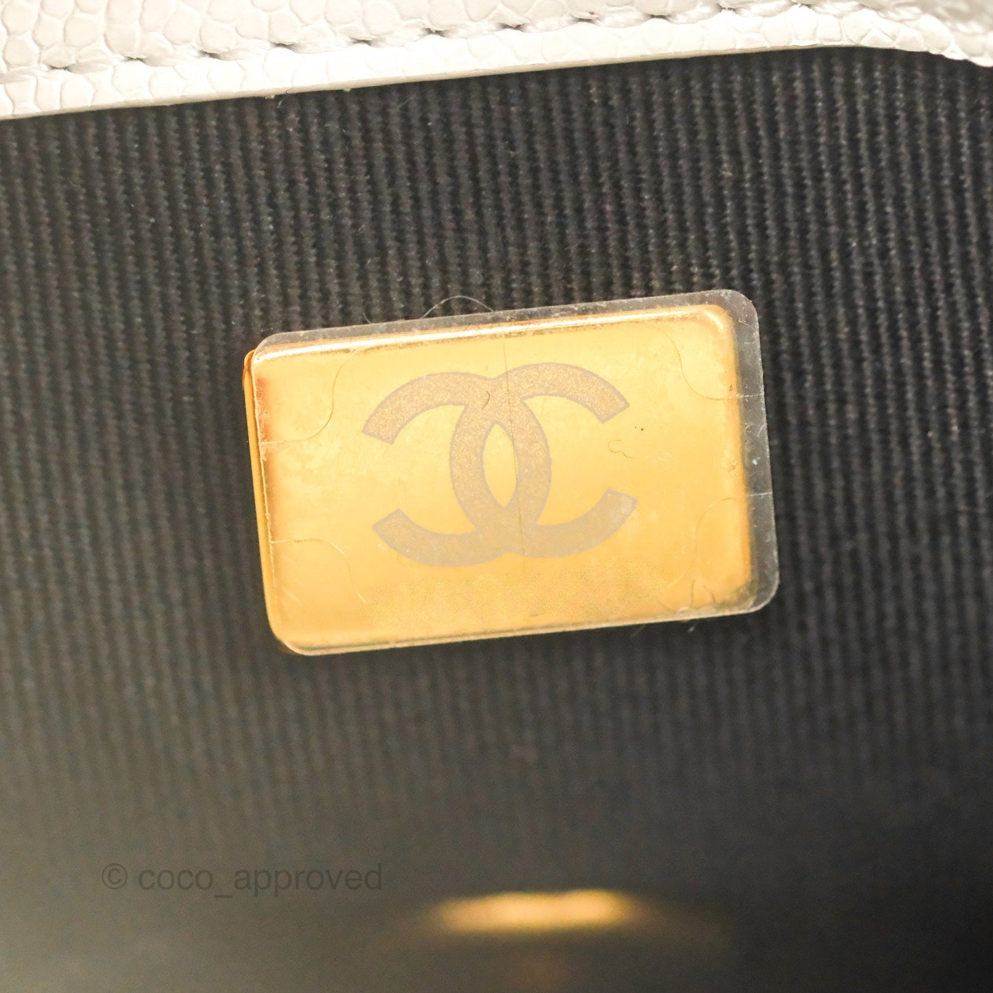 Chanel Mini Flap with Coin Charm White Caviar Aged Gold Hardware 22A