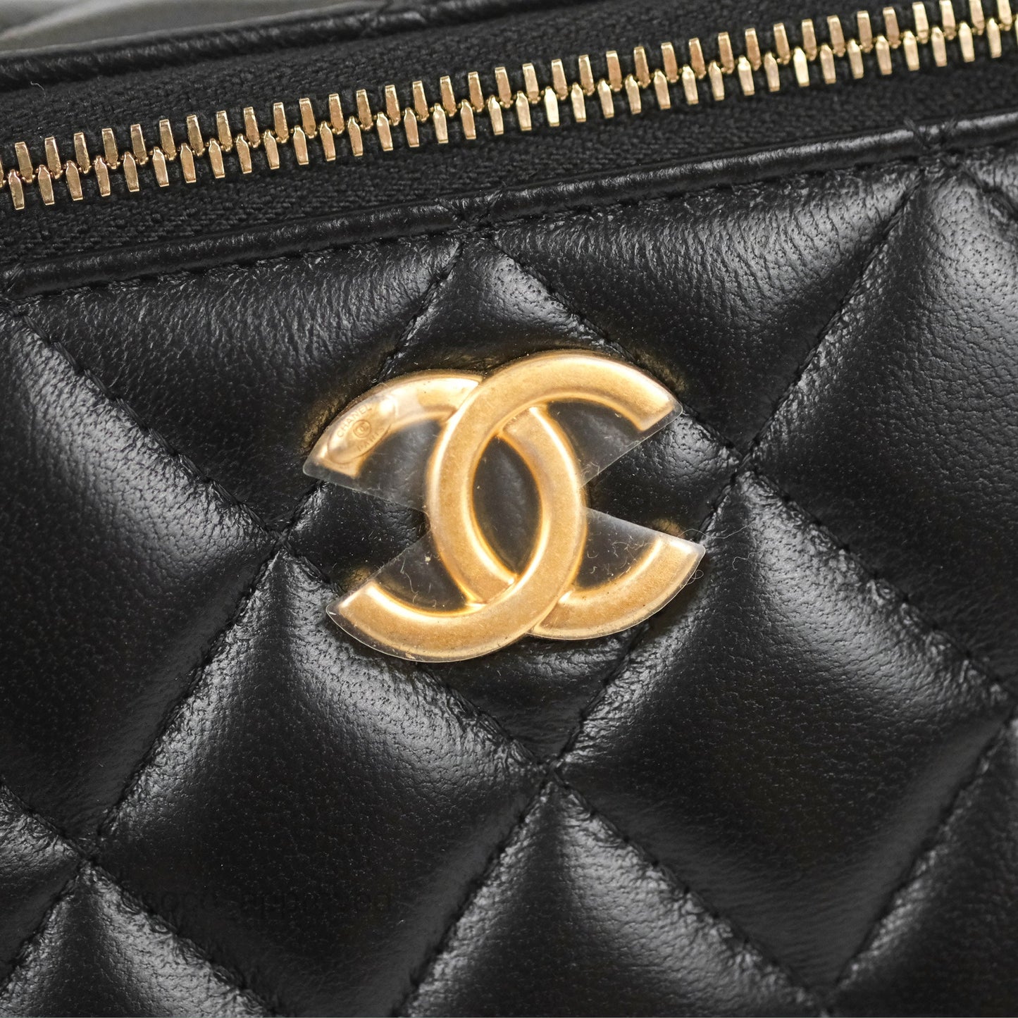 Chanel Vanity Rectangular with Top Handle Black Lambskin Aged Gold Hardware