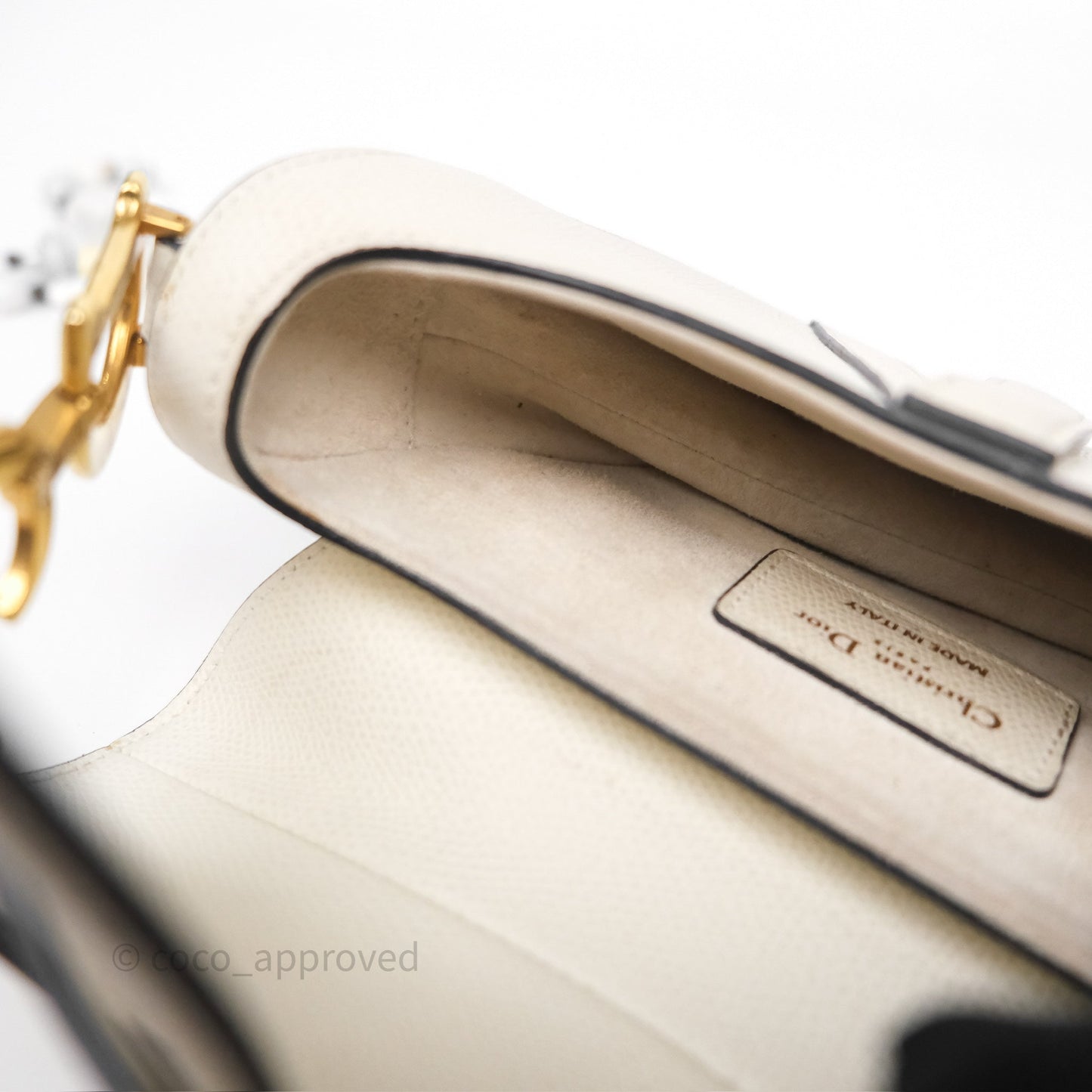 Christian Dior Mini Saddle Bag White Grained Calfskin Gold Hardware