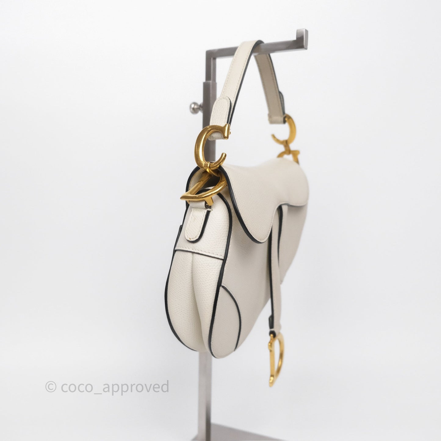 Christian Dior Mini Saddle Bag White Grained Calfskin Gold Hardware