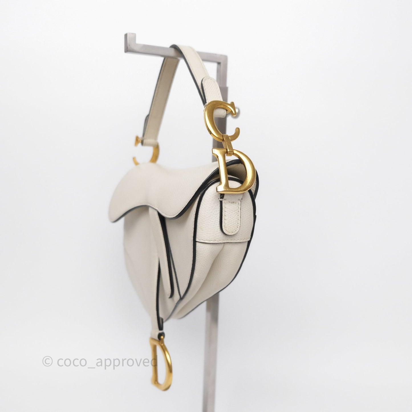 Christian Dior Mini Saddle Bag White Grained Calfskin Gold Hardware