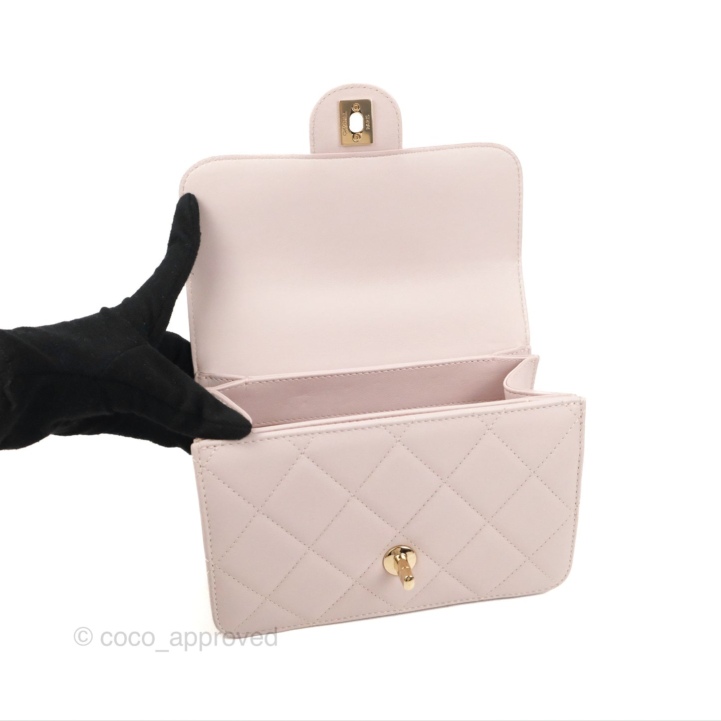 Chanel Small Coco Lady Quilted Flap Bag With Top Handle Light Pink Calfskin Gold Hardware