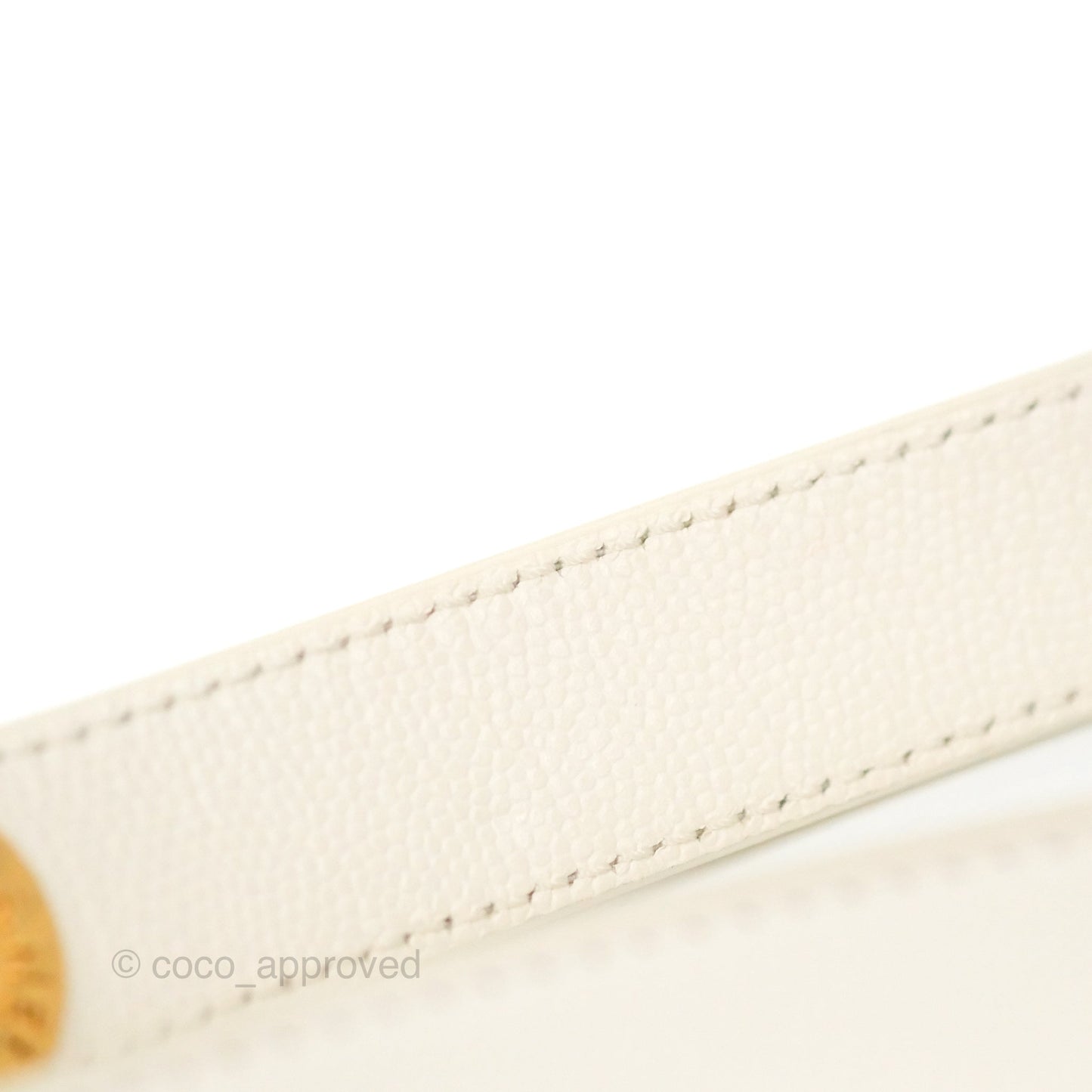 Chanel Mini Flap with Coin Charm White Caviar Aged Gold Hardware 22A