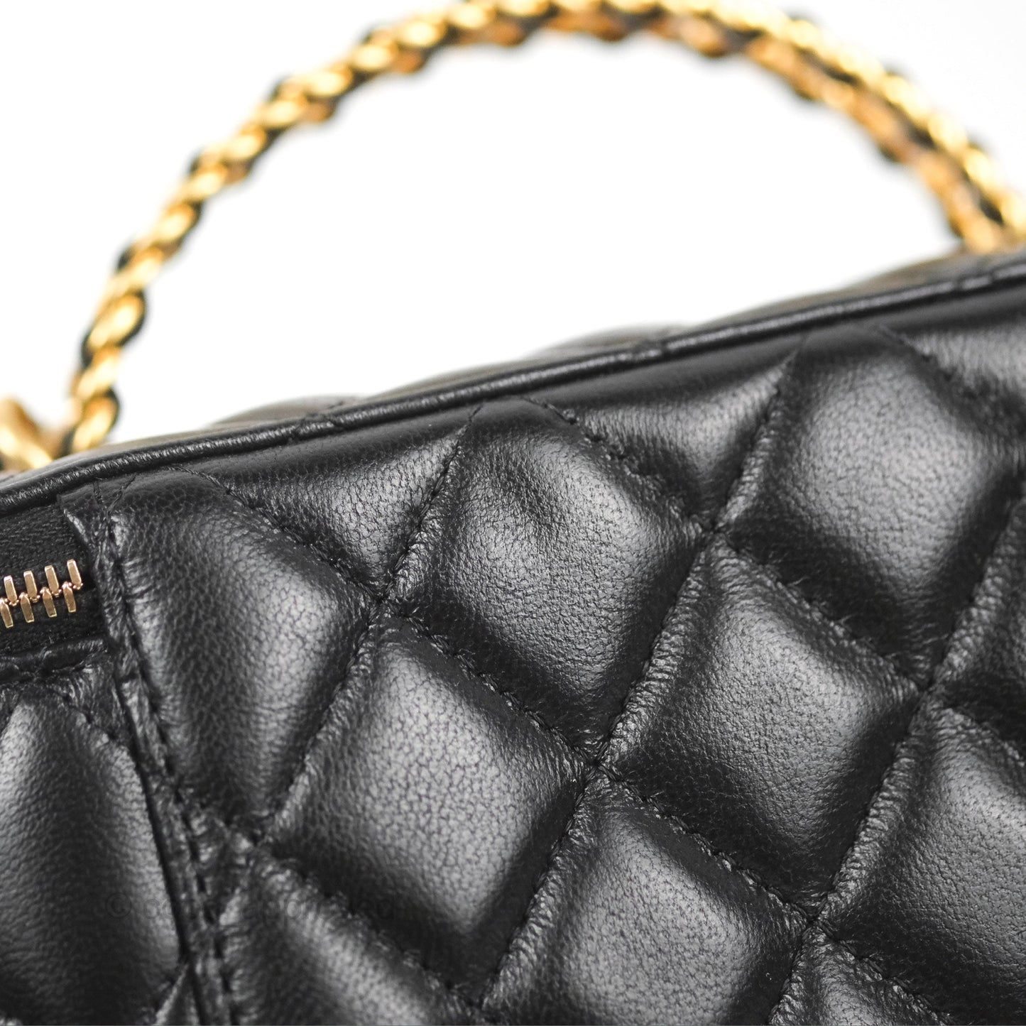 Chanel Vanity Rectangular with Top Handle Black Lambskin Aged Gold Hardware