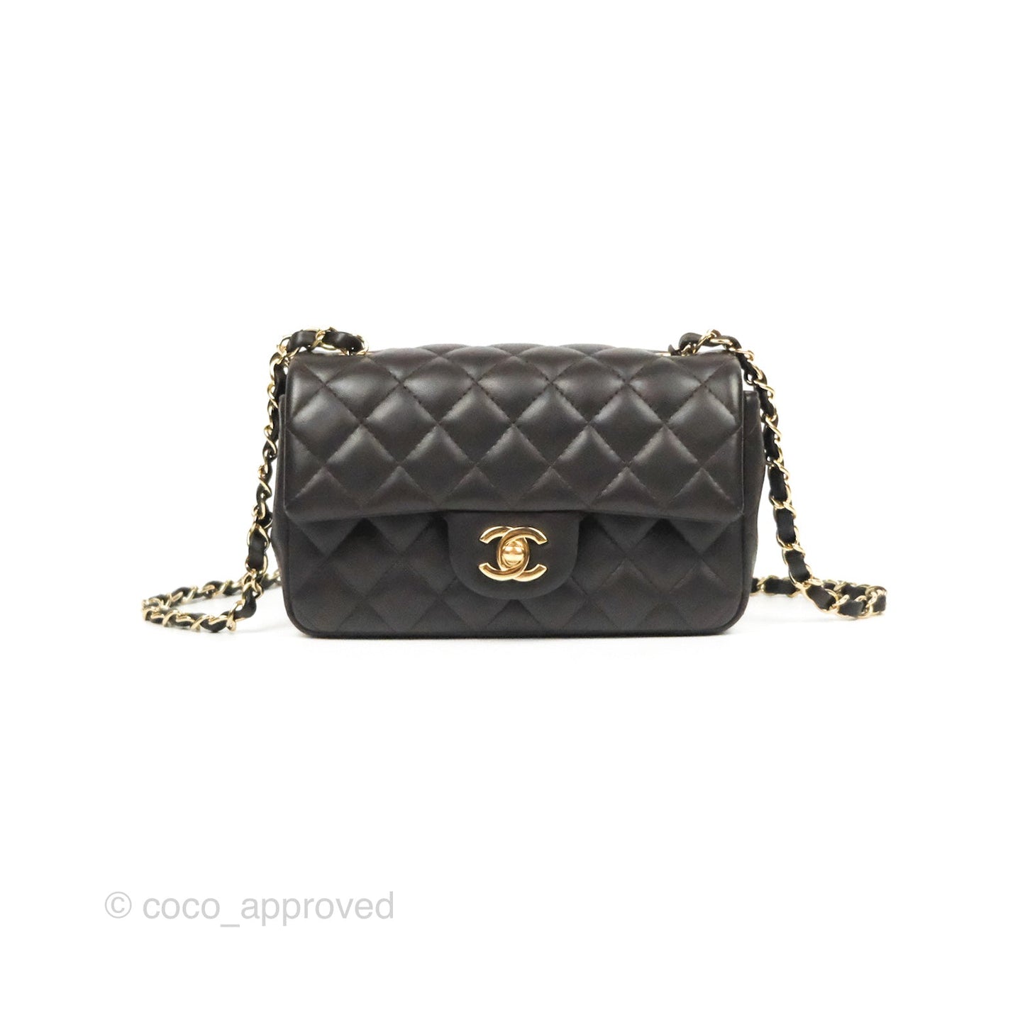 Chanel Quilted Mini Rectangular Flap Chocolate Brown Lambskin Gold Hardware