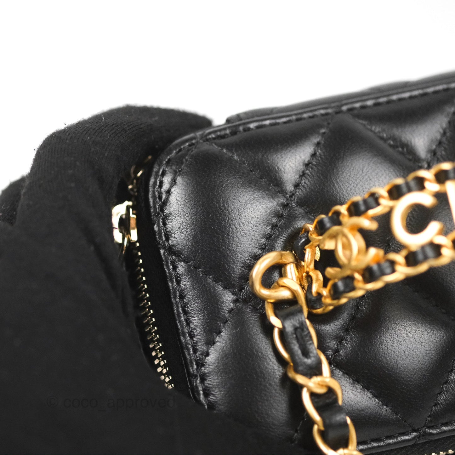 Chanel Vanity Rectangular with Top Handle Black Lambskin Aged Gold Hardware