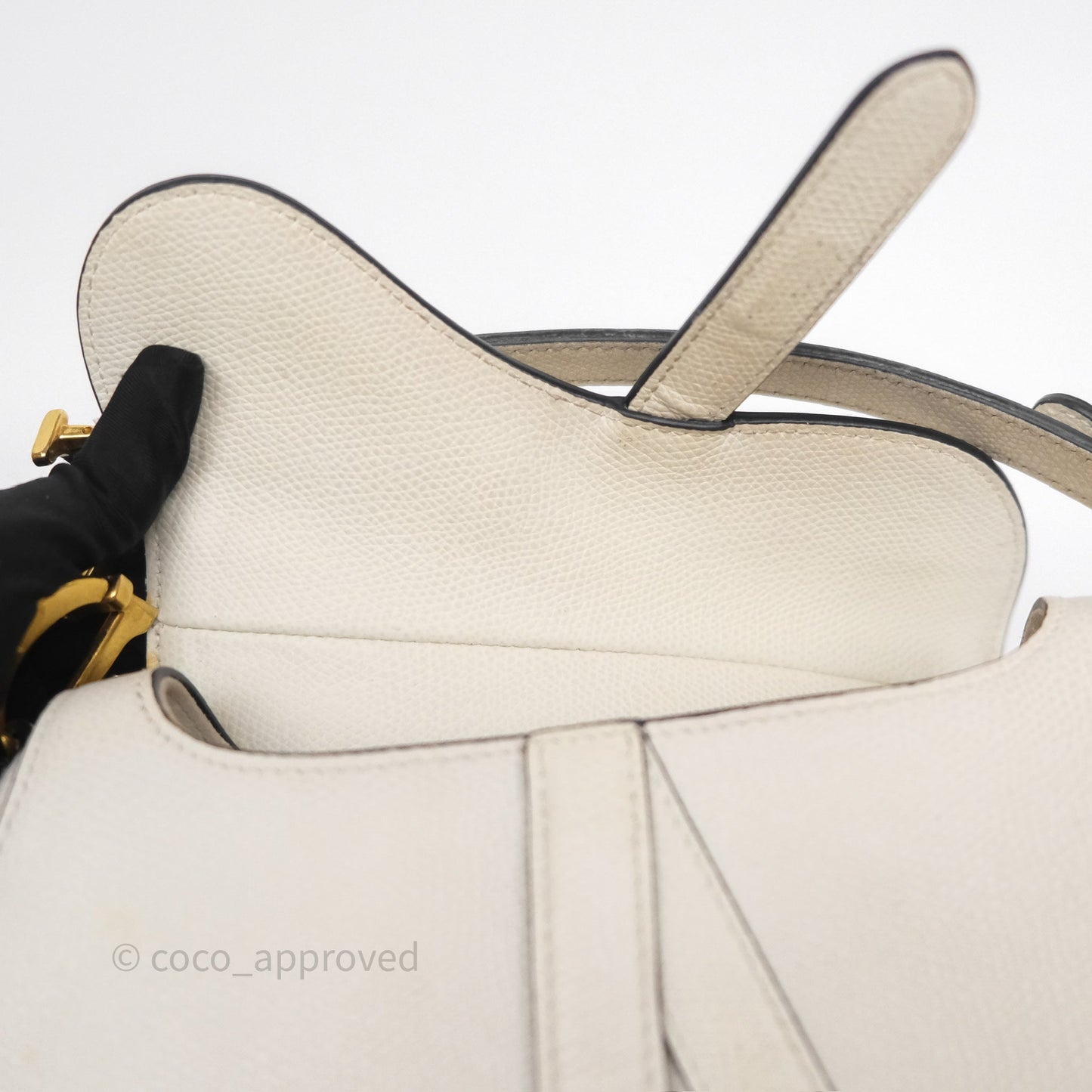 Christian Dior Mini Saddle Bag White Grained Calfskin Gold Hardware
