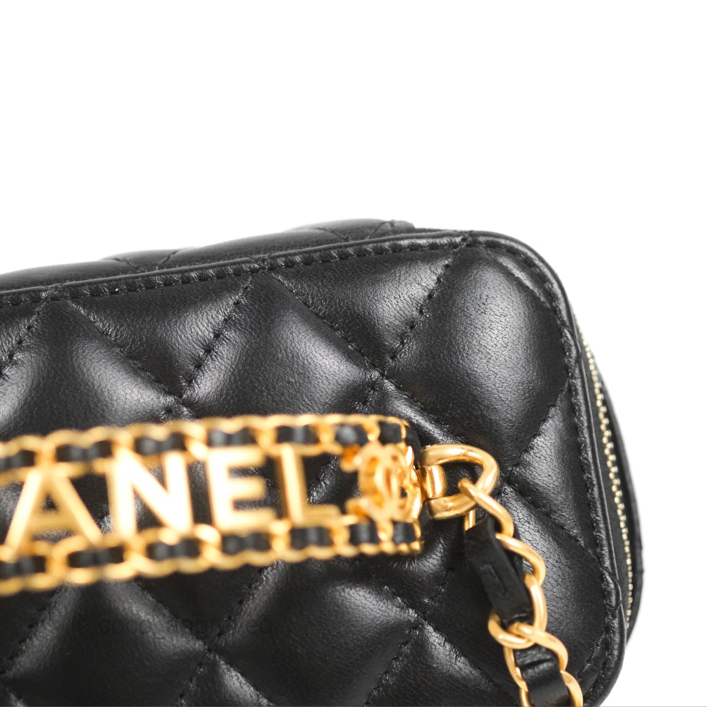 Chanel Vanity Rectangular with Top Handle Black Lambskin Aged Gold Hardware
