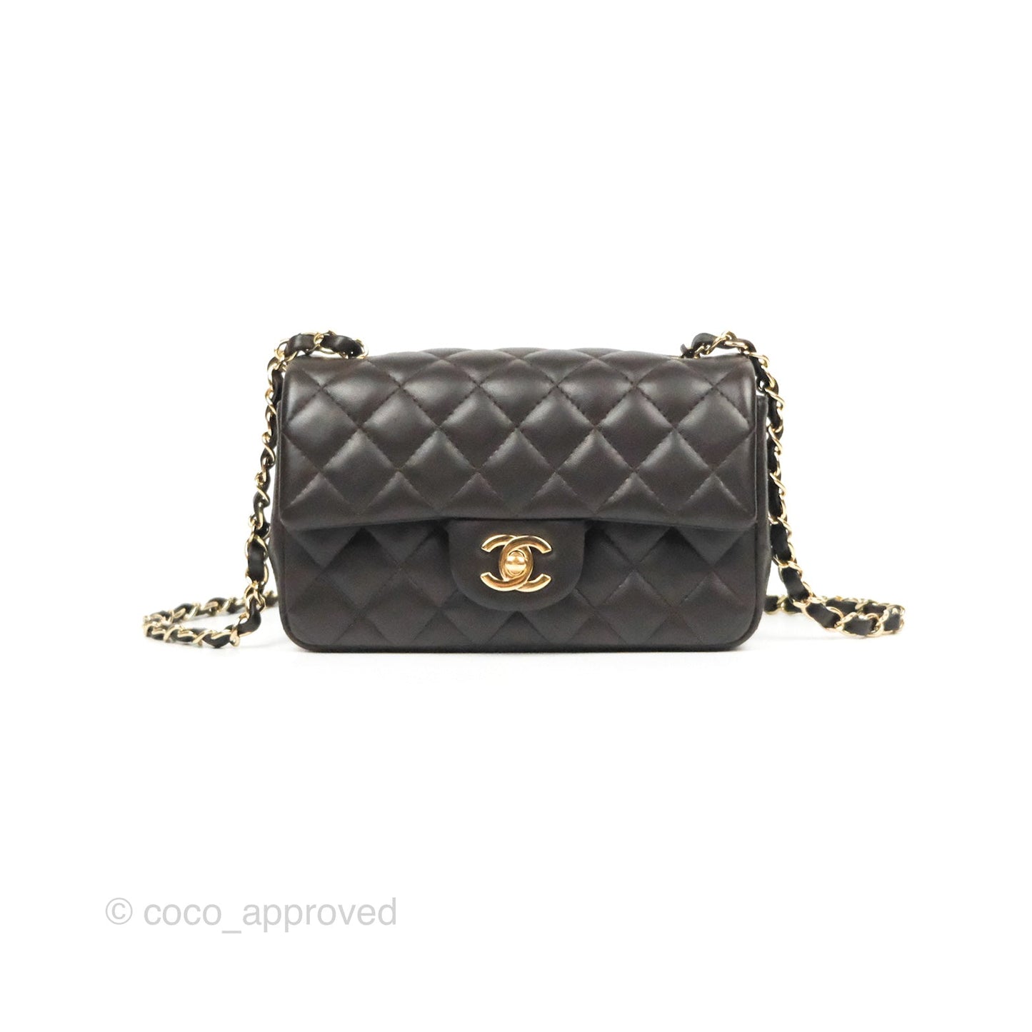Chanel Quilted Mini Rectangular Flap Chocolate Brown Lambskin Gold Hardware