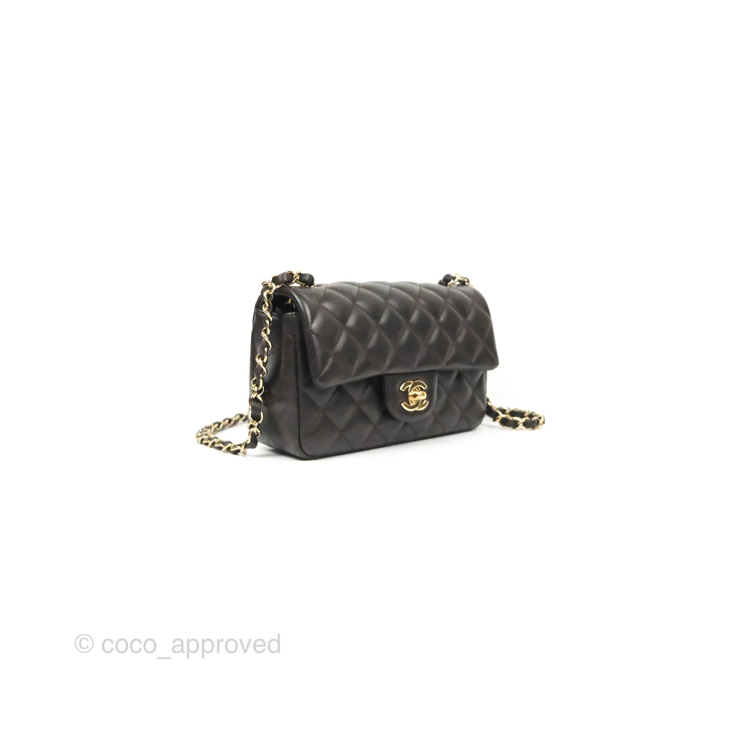 Chanel Quilted Mini Rectangular Flap Chocolate Brown Lambskin Gold Hardware