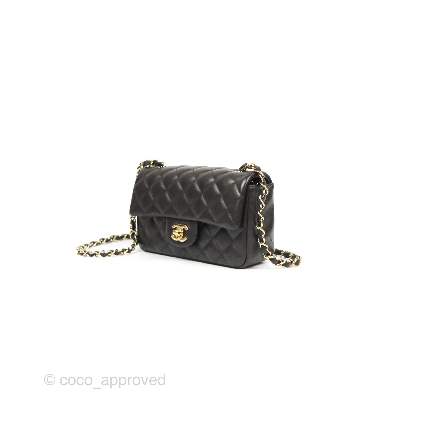 Chanel Quilted Mini Rectangular Flap Chocolate Brown Lambskin Gold Hardware