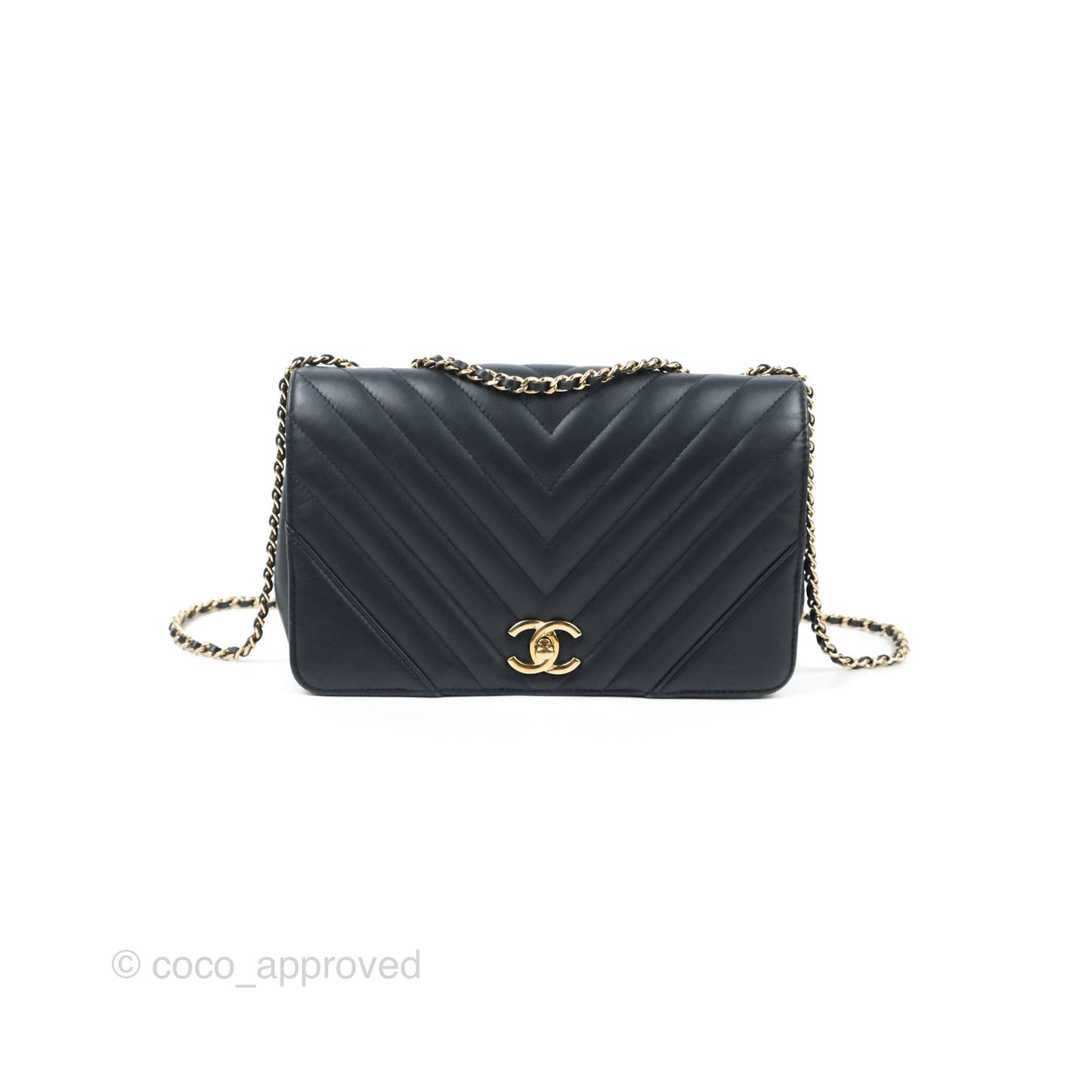 Chanel Medium Statement Chevron Flap Bag Navy Calfskin Gold Hardware