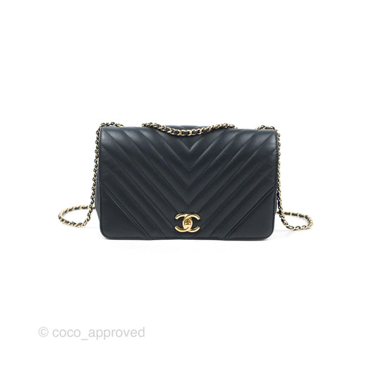 Chanel Medium Statement Chevron Flap Bag Navy Calfskin Gold Hardware