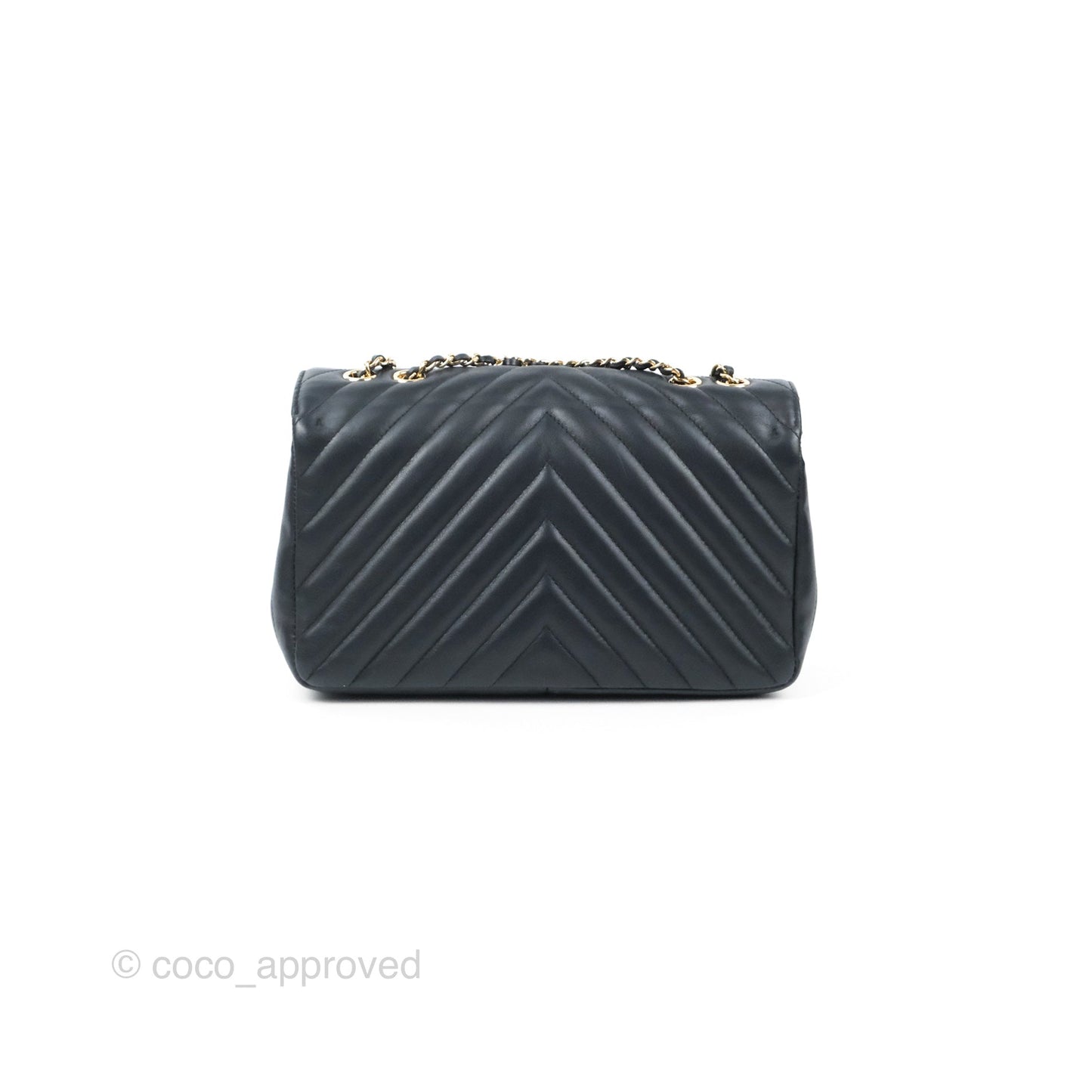 Chanel Medium Statement Chevron Flap Bag Navy Calfskin Gold Hardware