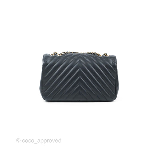 Chanel Medium Statement Chevron Flap Bag Navy Calfskin Gold Hardware