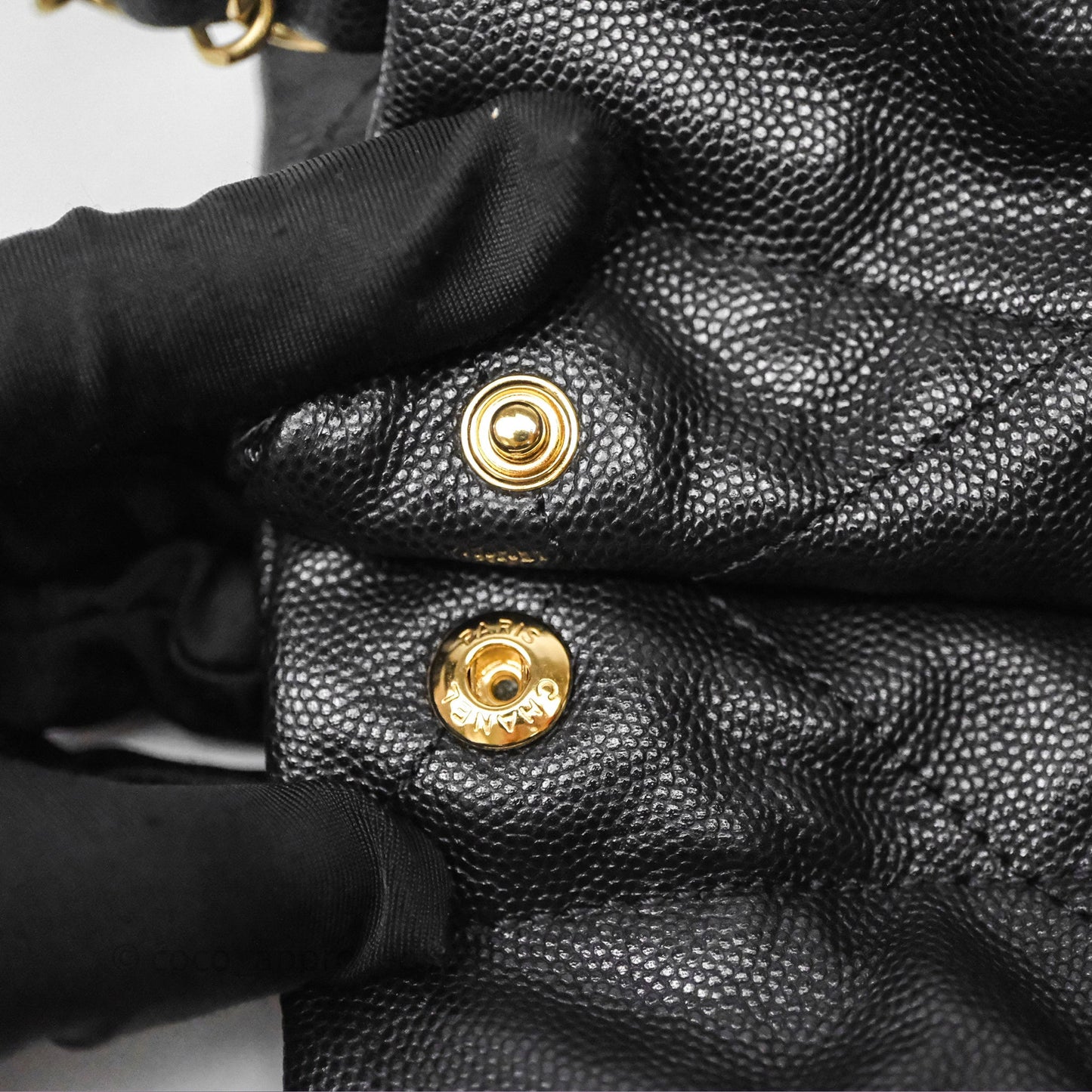 Chanel 22 Small Black Shiny Caviar Aged Gold Hardware